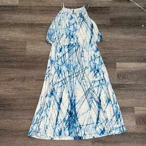 Calvin Klein Blue and White Tie Dye Maxi Dress Small